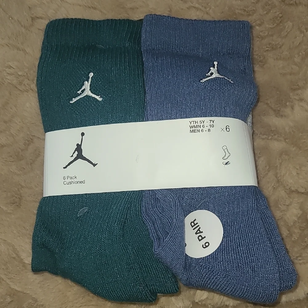 Jordan 6-Pack Cushioned Crew Socks in Teal & Slate Blue